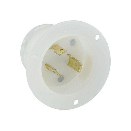 Flanged Locking Inlet, 20 A, 125V AC, Single Phase, 2 Pole, Flush Mount, Screw Terminals, White MPN:2315