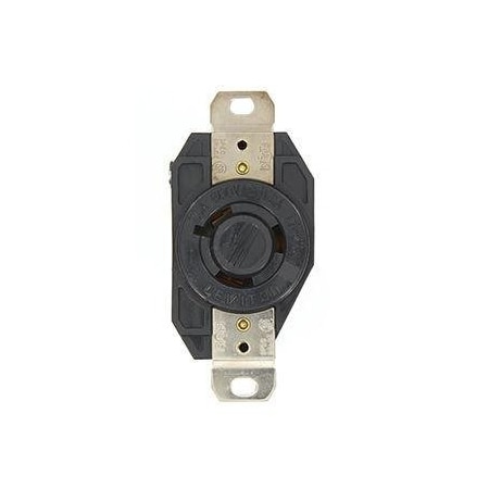 Flanged Locking Receptacle, L9-20R, 20 A, 600V AC, Single Phase, 2 Pole, Flush Mount, Black MPN:2350