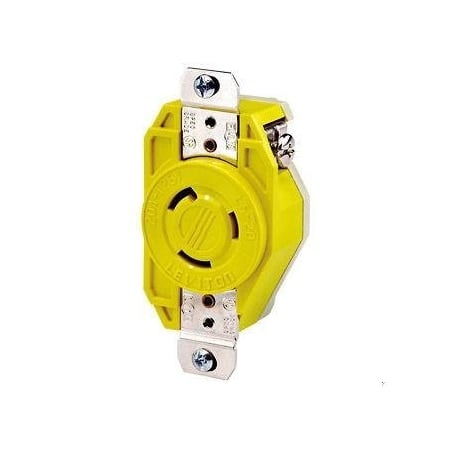 Flanged Locking Receptacle, L5-20R, 20 A, 125V AC, Single Phase, 2 Pole, Flush Mount, Yellow MPN:23CM-10