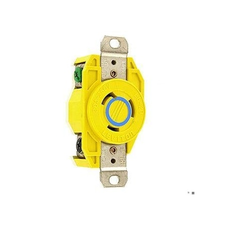 Flanged Locking Receptacle, L6-20R, 20 A, 250V AC, Single Phase, 2 Pole, Flush Mount, Yellow MPN:23CM-20