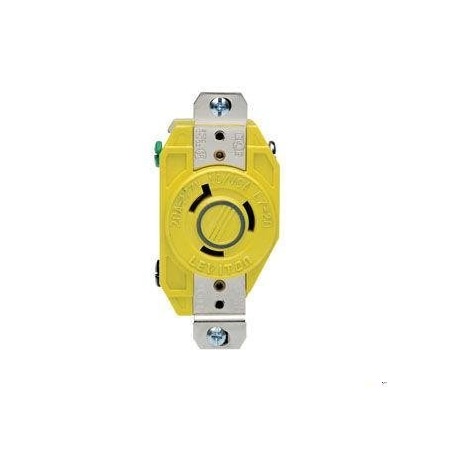 Flanged Locking Receptacle, L7-20R, 20 A, 277V AC, Single Phase, 2 Pole, Flush Mount, Yellow MPN:23CM-30