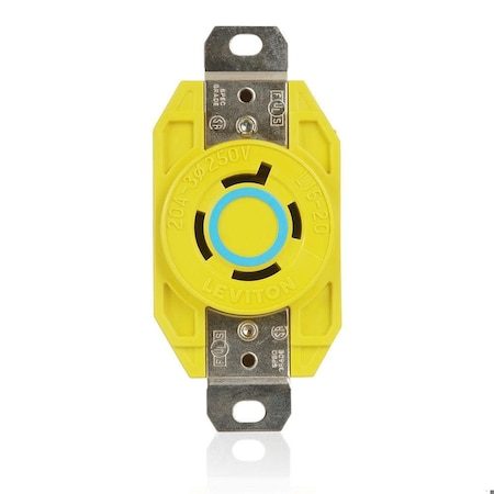 Flanged Locking Receptacle, L15-20R, 20 A, 250V AC, Three Phase, 3 Pole, Flush Mount, Yellow MPN:24CM-20