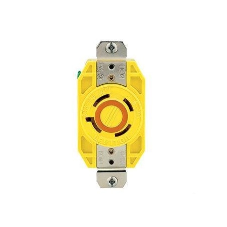 Flanged Locking Receptacle, L16-20R, 20 A, 480V AC, Three Phase, 3 Pole, Flush Mount, Yellow MPN:24CM-30