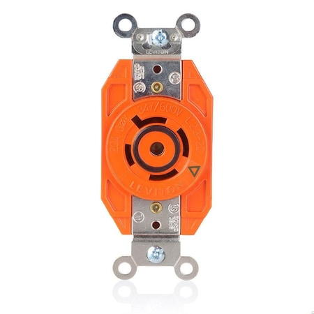 Locking Receptacle, L23-20R, 20 A, 347/600V AC, Three Phase, 4 Pole, Flush Mount, Screw Terminals MPN:2530-IG