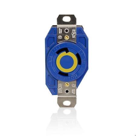Flanged Locking Receptacle, L5-30R, 30 A, 125V AC, Single Phase, 2 Pole, Flush Mount, Blue MPN:2610-BU