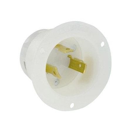 Flanged Locking Inlet, 30 A, 125V AC, Single Phase, 2 Pole, Flush Mount, Screw Terminals, White MPN:2615