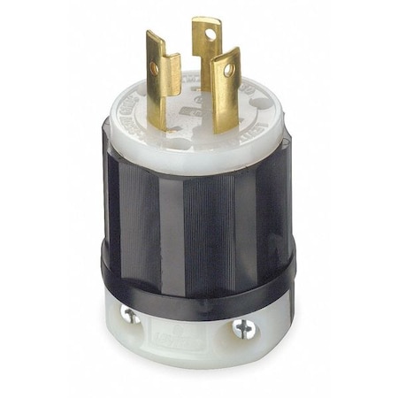 Locking Plug, L6-30P, 30 A, 250V AC, Single Phase, 2 Pole, Screw Terminals, Black, White MPN:2621