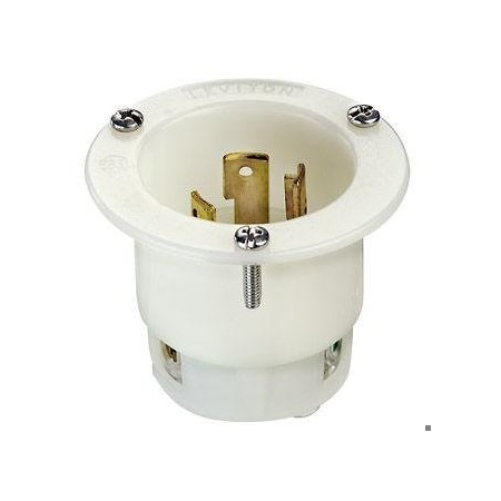 Flanged Locking Inlet, 30 A, 250V AC, Single Phase, 2 Pole, Flush Mount, Screw Terminals, White MPN:2625F