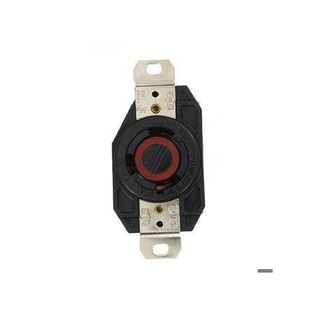 Flanged Locking Receptacle, L8-30R, 30 A, 480V AC, Single Phase, 2 Pole, Flush Mount, Black MPN:2640