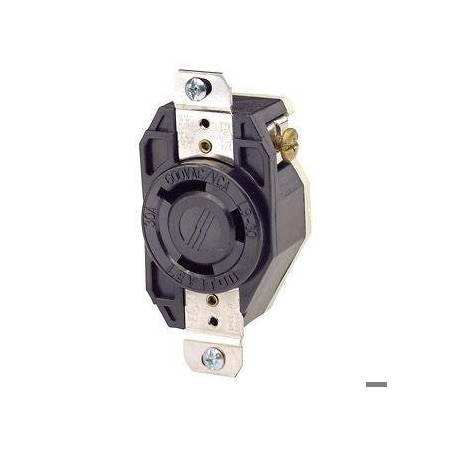Flanged Locking Receptacle, L9-30R, 30 A, 600V AC, Single Phase, 2 Pole, Flush Mount, Black MPN:2650