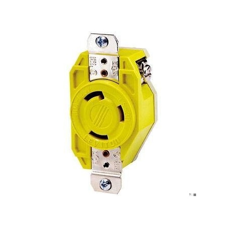 Flanged Locking Receptacle, L5-30R, 30 A, 125V AC, Single Phase, 2 Pole, Flush Mount, Yellow MPN:26CM-10