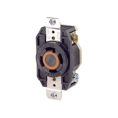 Flanged Locking Receptacle, L14-30R, 30 A, 125/250V AC, Single Phase, 3 Pole, Flush Mount, Black MPN:2710