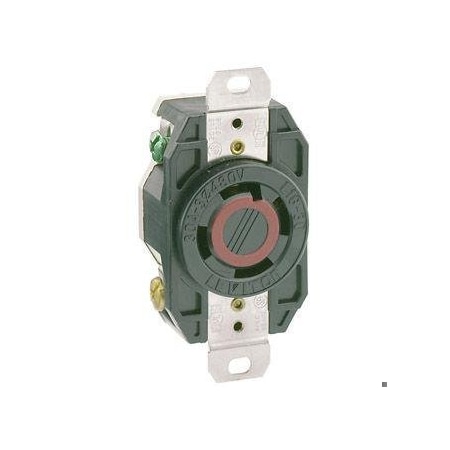 Flanged Locking Receptacle, L16-30R, 30 A, 480V AC, Three Phase, 3 Pole, Flush Mount, Black MPN:2730
