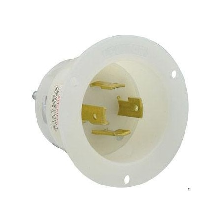 Flanged Locking Inlet, 30 A, 480V AC, Three Phase, 3 Pole, Flush Mount, Screw Terminals, White MPN:2735
