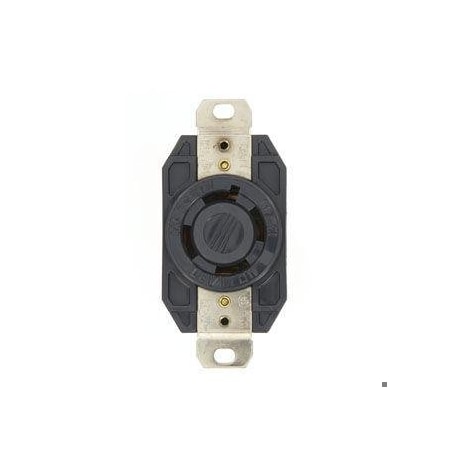 Flanged Locking Receptacle, L17-30R, 30 A, 600V AC, Three Phase, 3 Pole, Flush Mount, Black MPN:2740