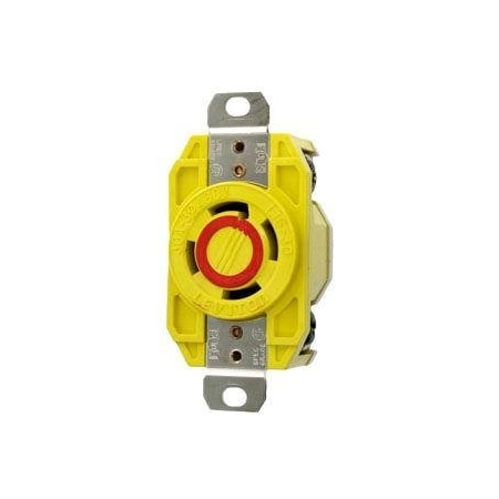 Flanged Locking Receptacle, L16-30R, 30 A, 600V AC, Three Phase, 3 Pole, Flush Mount, Yellow MPN:27CM-30