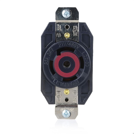 Flanged Locking Receptacle, L22-30R, 30 A, 277/480V AC, Three Phase, 4 Pole, Flush Mount, Black MPN:2820