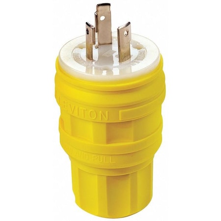 Watertight Locking Plug, L5-30P, 30 A, 125V AC, Single Phase, 2 Pole, Screw Terminals, Yellow MPN:28W47