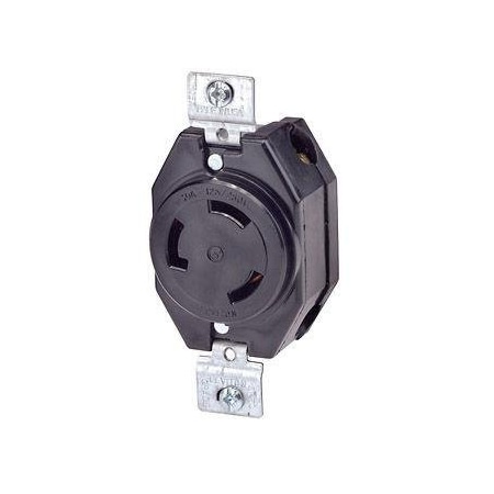 Flanged Locking Receptacle, Non-NEMA, 30 A, 125/250V AC, Single Phase, 3 Pole, Flush Mount, Black MPN:3330