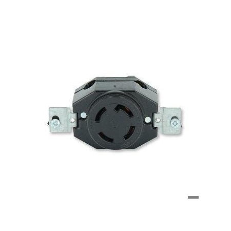Flanged Locking Receptacle, Non-NEMA, 30 A, 120/208V AC, Three Phase, 4 Pole, Flush Mount, Black MPN:3430