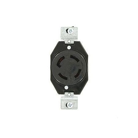 Flanged Locking Receptacle, Non-NEMA, 30 A, 250V AC, Single Phase, 3 Pole, Flush Mount, Black MPN:3430-G
