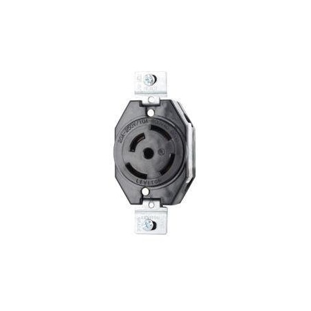 Flanged Locking Receptacle, Non-NEMA, 10/20 A, 250V AC, Single Phase, 4 Pole, Flush Mount, Black MPN:3520