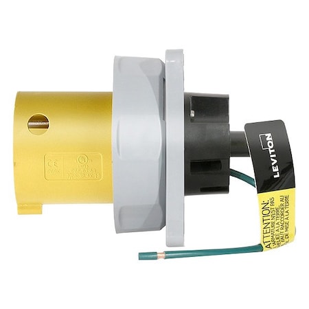Pin & Sleeve Inlet, 60 A, 125V AC, Three Phase, 2 Pole, IEC Grounding, Yellow, NEMA 3R, 4X, 6P, 12 MPN:360B4WLEV