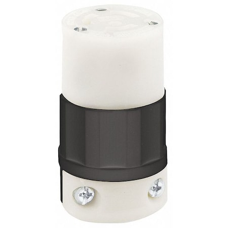 Locking Connector, L6-15R, 15 A, 250V AC, Single Phase, 2 Pole, Screw Terminals, Black, White MPN:4579-C