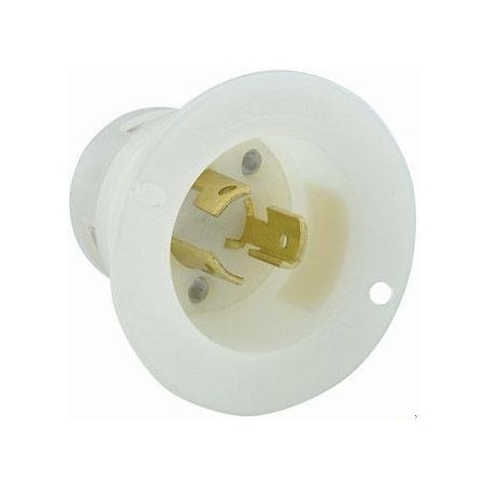Locking Inlet, 15 A, 125V AC, Single Phase, 2 Pole, Flush Mount, Screw Terminals, White MPN:4716-C