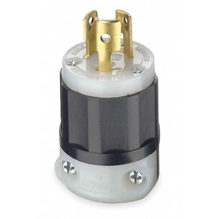 Locking Plug, L5-15P, 15 A, 125V AC, Single Phase, 2 Pole, Screw Terminals, Black, White MPN:4720-C