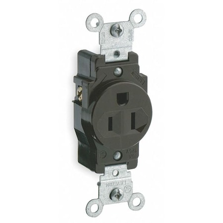 Straight Blade Receptacle, 5-15R, 15 A, 125V AC, 2 Pole, 3 Wire, Flush Mount, Single, Brown MPN:5015
