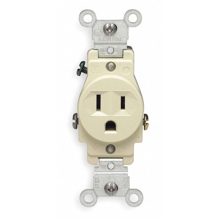 Straight Blade Receptacle, 5-15R, 15 A, 125V AC, 2 Pole, 3 Wire, Flush Mount, Single, Ivory MPN:5015-I