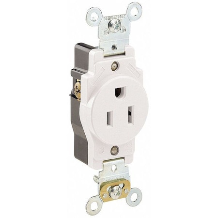 Straight Blade Receptacle, 5-15R, 15 A, 125V AC, 2 Pole, 3 Wire, Flush Mount, Self-Grounded MPN:5261-W