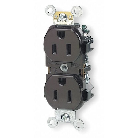 Straight Blade Receptacle, 5-15R, 15 A, 125V AC, 2 Pole, 3 Wire, Flush Mount, Single, Brown MPN:5262