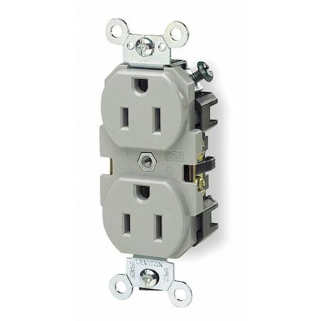 Straight Blade Receptacle, 5-15R, 15 A, 125V AC, 2 Pole, 3 Wire, Flush Mount, Single, Gray MPN:5262-GY