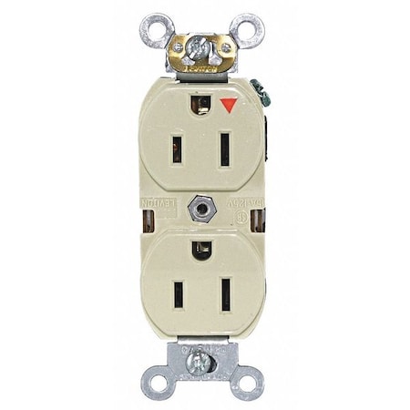 Straight Blade Receptacle, 5-15R, 15 A, 125V AC, 2 Pole, 3 Wire, Flush Mount, Single, Ivory MPN:5262-IGI