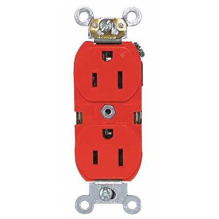 Straight Blade Receptacle, 5-15R, 15 A, 125V AC, 2 Pole, 3 Wire, Flush Mount, Single, Red MPN:5262-IGR