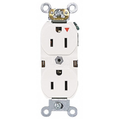Straight Blade Receptacle, 5-15R, 15 A, 125V AC, 2 Pole, 3 Wire, Flush Mount, Single, White MPN:5262-IGW