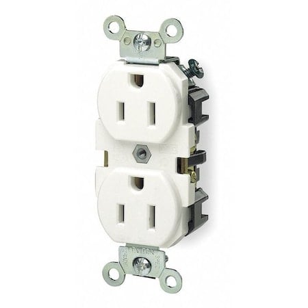 Straight Blade Receptacle, 5-15R, 15 A, 125V AC, 2 Pole, 3 Wire, Flush Mount, Single, White MPN:5262-W