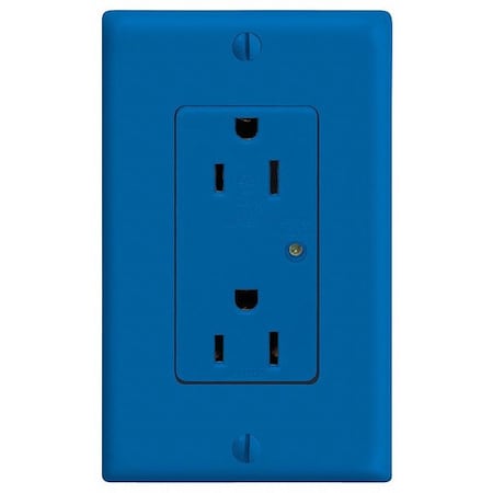 Straight Blade Receptacle, 5-15R, 15 A, 125V AC, 2 Pole, 3 Wire, Flush Mount, Single, Blue MPN:5280-B