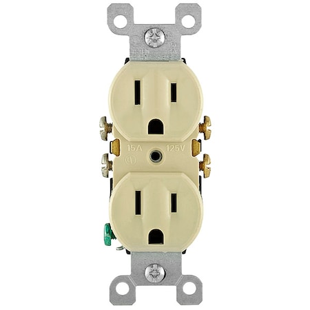 Straight Blade Receptacle, 5-15R, 15 A, 125V AC, 2 Pole, 3 Wire, Flush Mount, Grounded MPN:5320-ICP