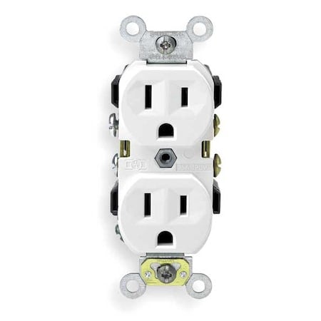 Straight Blade Receptacle, 5-15R, 15 A, 125V AC, 2 Pole, 3 Wire, Flush Mount, Single, White MPN:5320-WCP