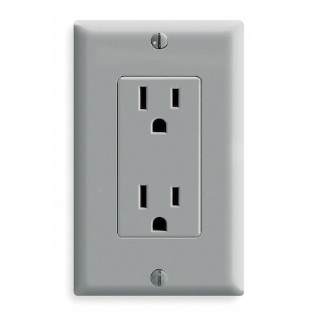 Straight Blade Receptacle, 5-15R, 15 A, 125V AC, 2 Pole, 3 Wire, Flush Mount, Single, Gray MPN:5325-GY