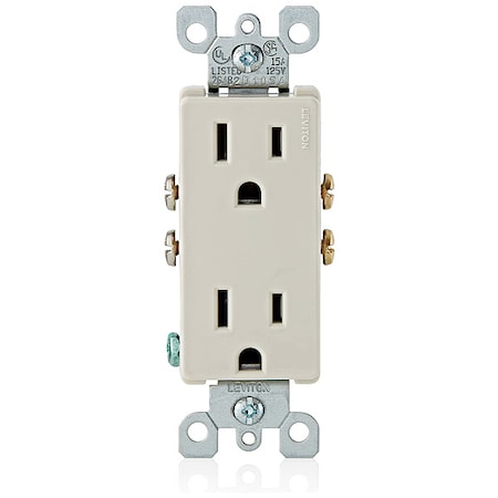 Straight Blade Receptacle, 5-15R, 15 A, 125V AC, 2 Pole, 3 Wire, Flush Mount, Single, Light Almond MPN:5325-T