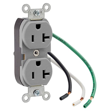 Straight Blade Receptacle, 5-20R, 20 A, 125V AC, 2 Pole, 3 Wire, Flush Mount, Single, Gray MPN:5340-GY