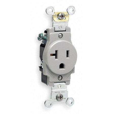 Straight Blade Receptacle, 5-20R, 20 A, 125V AC, 2 Pole, 3 Wire, Flush Mount, Single, Gray MPN:5361-GY