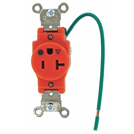 Straight Blade Receptacle, 5-20R, 20 A, 125V AC, 2 Pole, 3 Wire, Flush Mount, Single, Orange MPN:5361-IG
