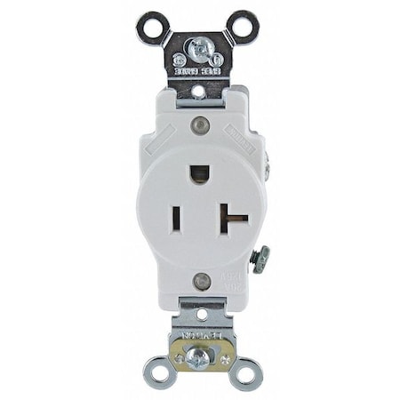 Straight Blade Receptacle, 5-20R, 20 A, 125V AC, 2 Pole, 3 Wire, Flush Mount, Single, White MPN:5361-W