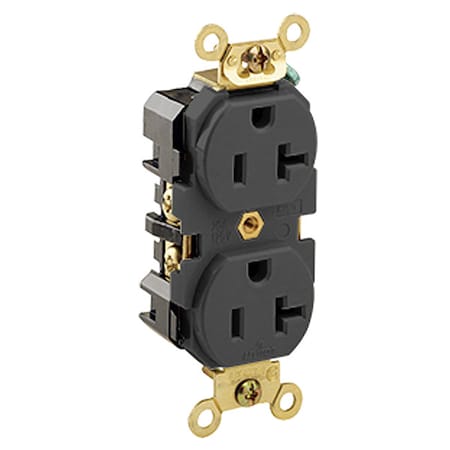Straight Blade Receptacle, 5-20R, 20 A, 125V AC, 2 Pole, 3 Wire, Flush Mount, Single, Black MPN:5362-E