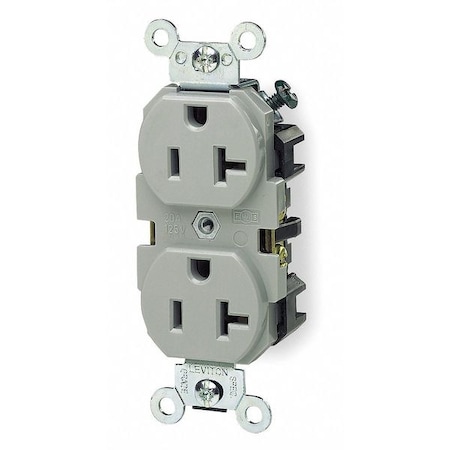 Straight Blade Receptacle, 5-20R, 20 A, 125V AC, 2 Pole, 3 Wire, Flush Mount, Single, Gray MPN:5362-GY